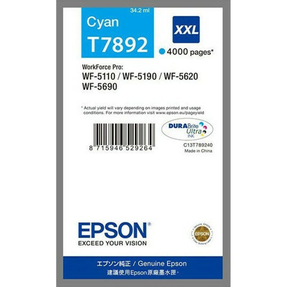 Epson T7892XXL Γνήσιο Μελάνι Εκτυπωτή InkJet Κυανό (C13T789240)