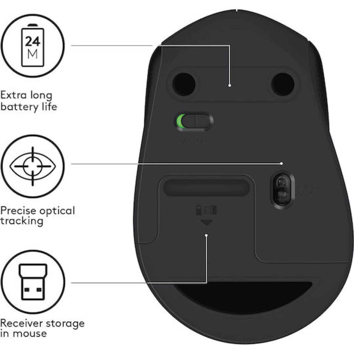 Logitech M330 Silent Plus Ασύρματο Ποντίκι Μαύρο